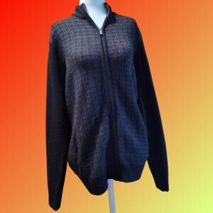 GEOFFERY BEENE SMALL CARDIGAN ZIP-UP JET BLACK/CHAR LONG SLEEVE SWEATSHIRT